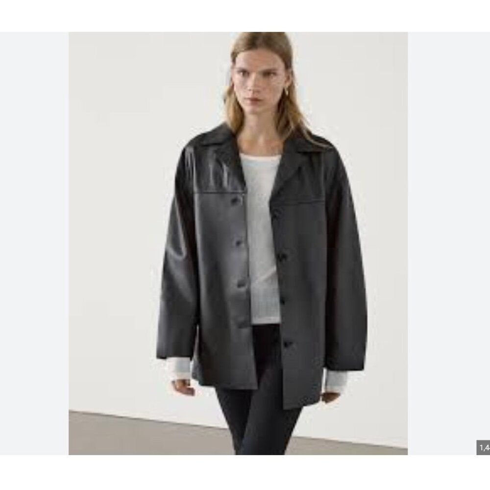 Massimo Dutti Womans Leather Coat Jacket Size M Black 4706/816 NWT $350